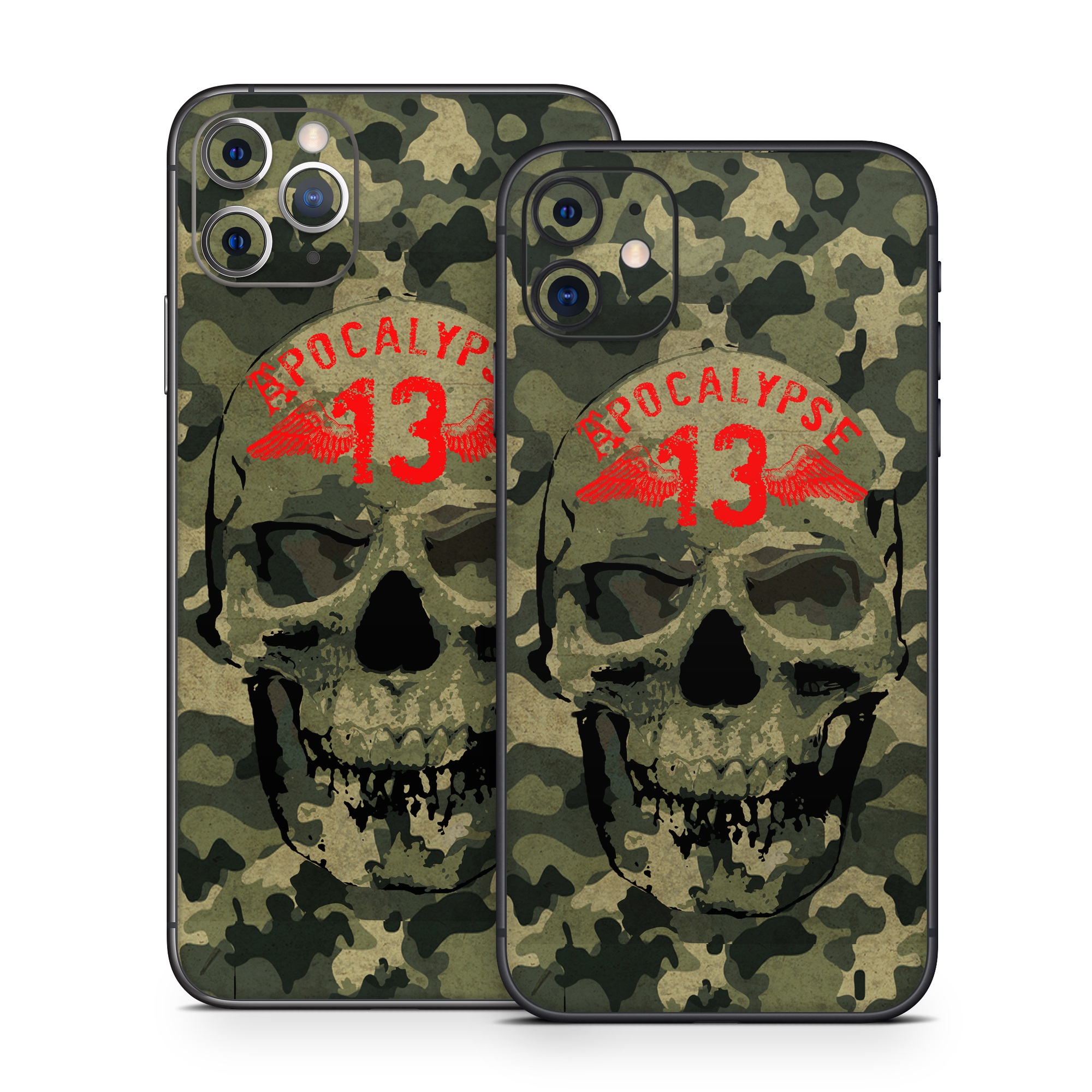 iPhone 11 Series Skin design of Bone, Jaw, Art, Font, Skull, Snout, Visual arts, Pattern, Graphics, Graphic design, with black, green, red colors