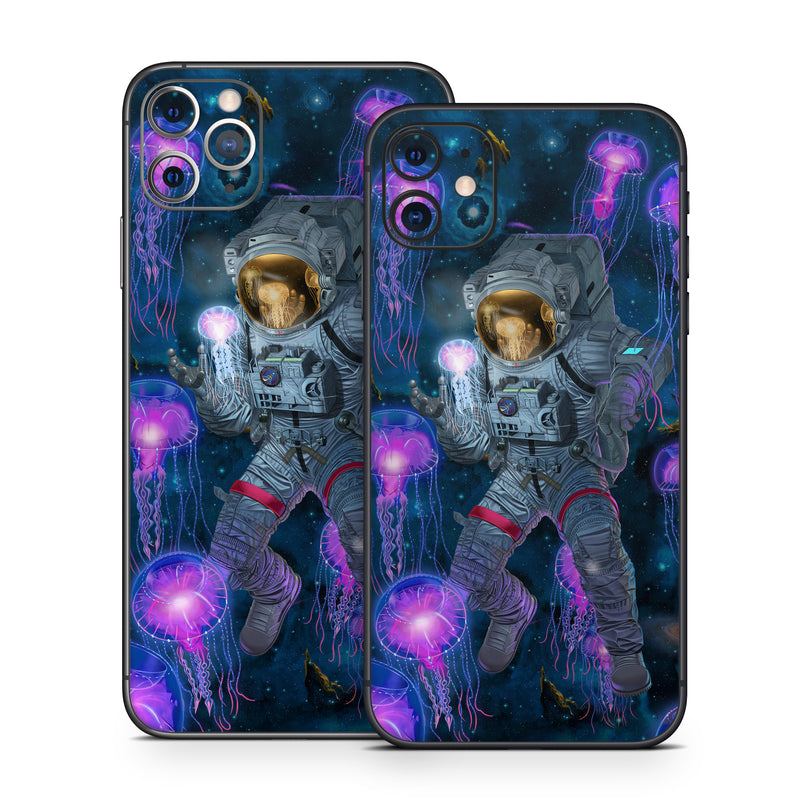 iPhone 11 Series Skin design of Light, Blue, Purple, World, Astronaut, Art, Astronomical object, Space, Cg artwork, Electric blue, with black, blue, gray, white, purple, yellow, red, brown colors