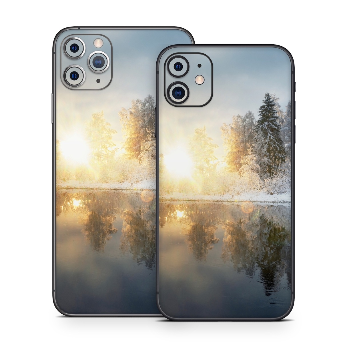 iPhone 11 Series Skin design of Cloud, Water, Sky, Water resources, Atmosphere, Plant, Natural landscape, Branch, Tree, Freezing, with blue, black, yellow, orange, white colors