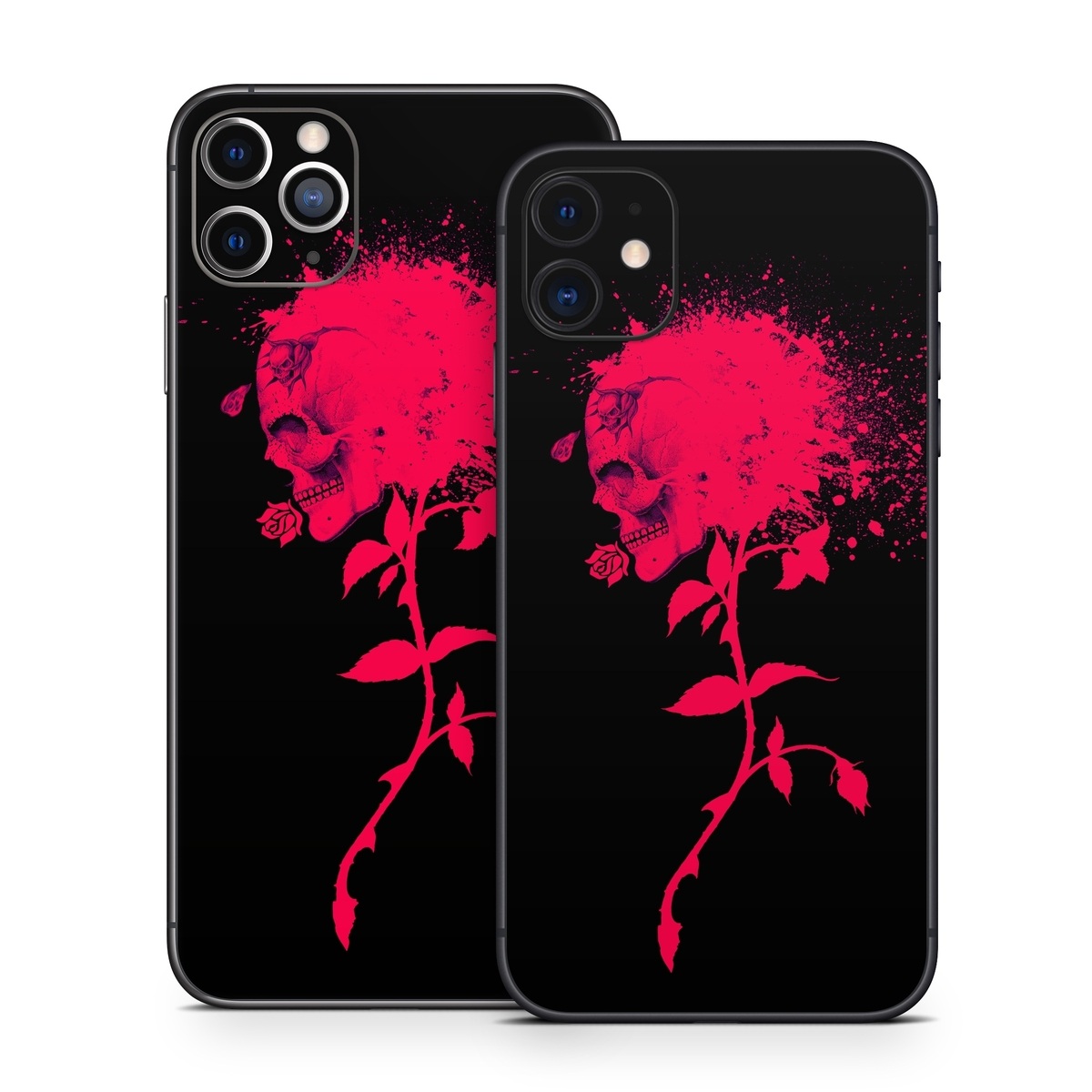 iPhone 11 Series Skin design of Red, Black, Pink, Graphic design, Magenta, Visual arts, Graphics, Illustration, Plant, Art, with black, red colors