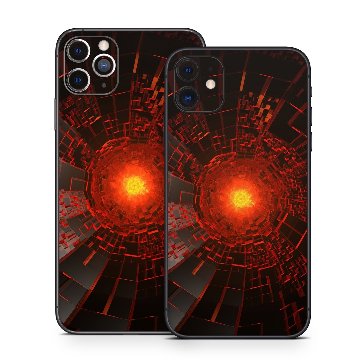 iPhone 11 Series Skin design of Red, Fractal art, Light, Circle, Design, Art, Graphics, Symmetry, Pattern, Space, with black, red colors