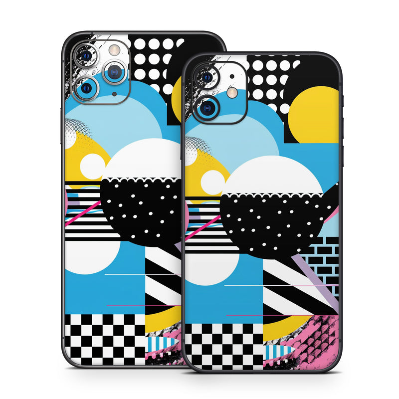 iPhone 11 Series Skin design of White, Yellow, Art, Font, Pattern, Circle, Design, Creative arts, Graphics, Electric blue, with blue, pink, white, black, yellow colors