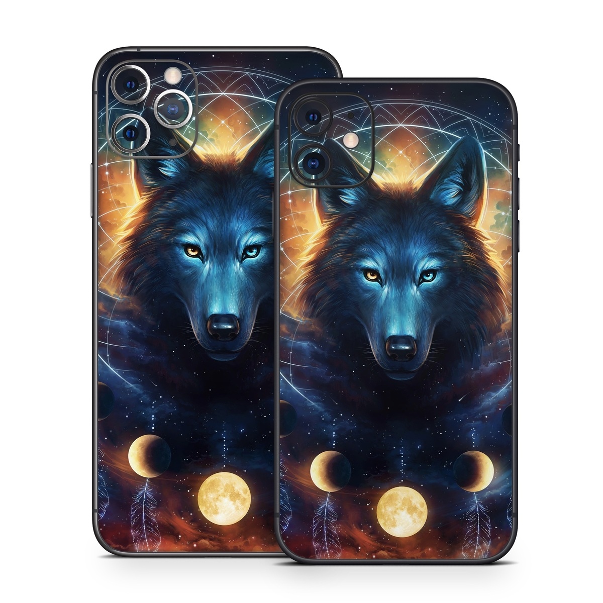 iPhone 11 Series Skin design of Light, Nature, Carnivore, Organism, Dog breed, Art, Electric blue, Space, Midnight, Illustration, with black, blue, yellow, orange, green, red, white colors