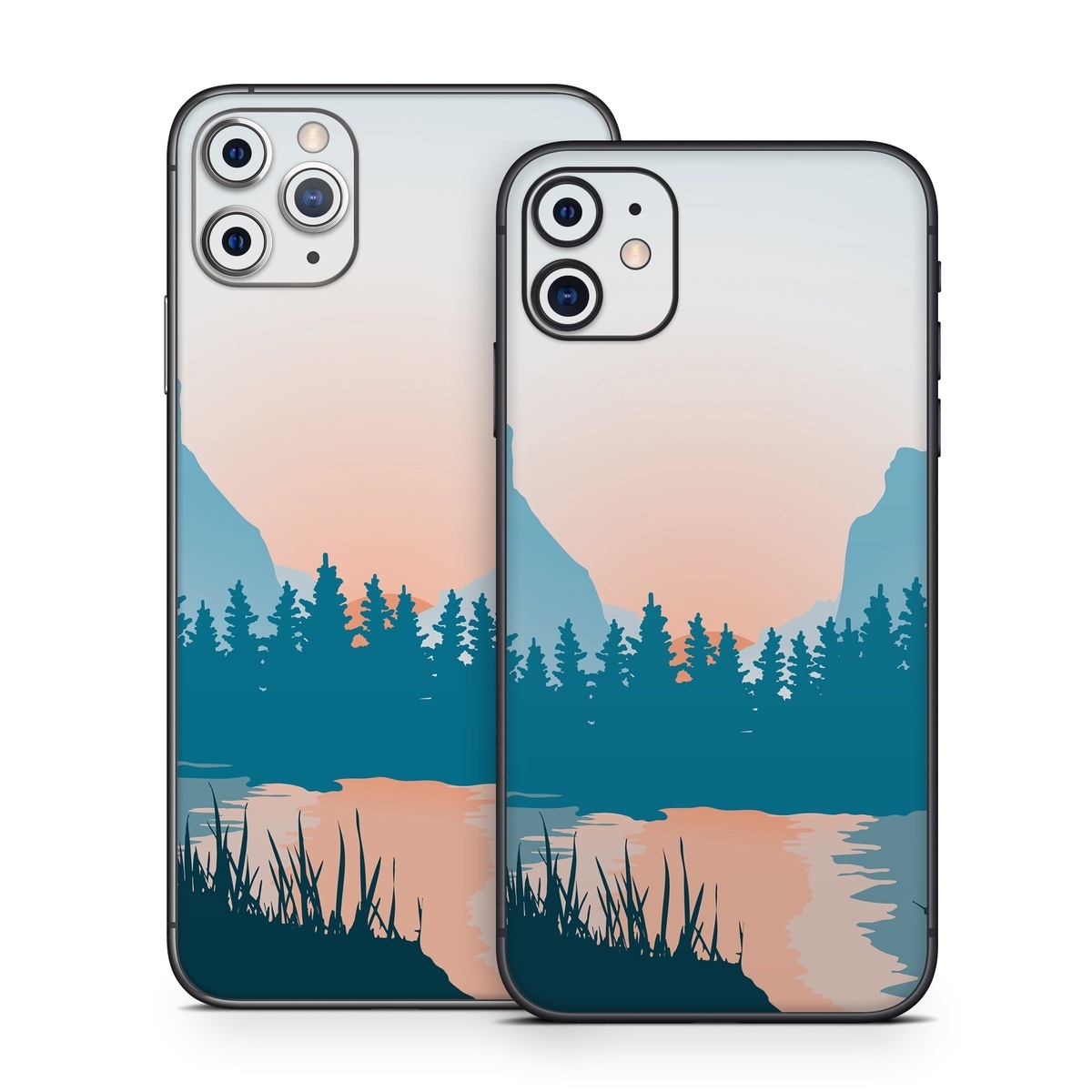 iPhone 11 Series Skin design of Sky, Atmosphere, Mountain, Ecoregion, Plant, Natural landscape, Larch, Highland, Fog, Atmospheric phenomenon, with blue, yellow, orange, green colors