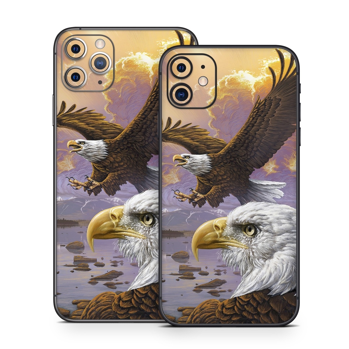 iPhone 11 Series Skin design of Bird, Bird of prey, Bald eagle, Vertebrate, Eagle, Accipitriformes, Accipitridae, Golden eagle, Beak, Hawk, with gray, black, green, red, purple colors