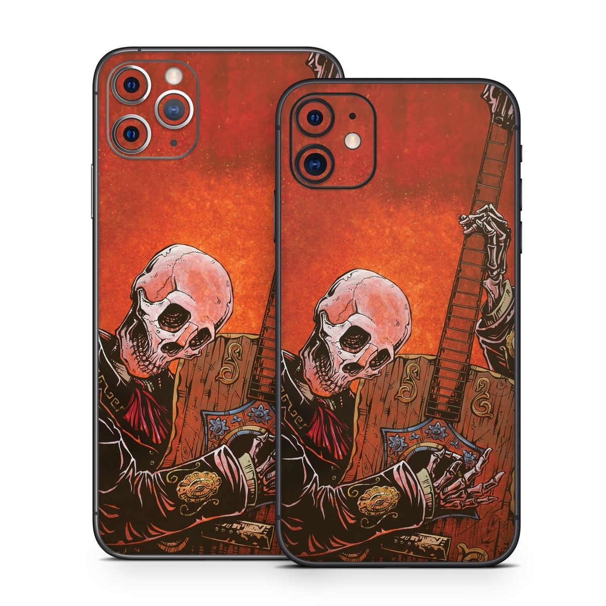 iPhone 11 Series Skin design of Sleeve, Art, Painting, Personal protective equipment, Artist, Music, Font, Visual arts, Drawing, Skull, with white, black, gray, brown, orange, yellow, red colors