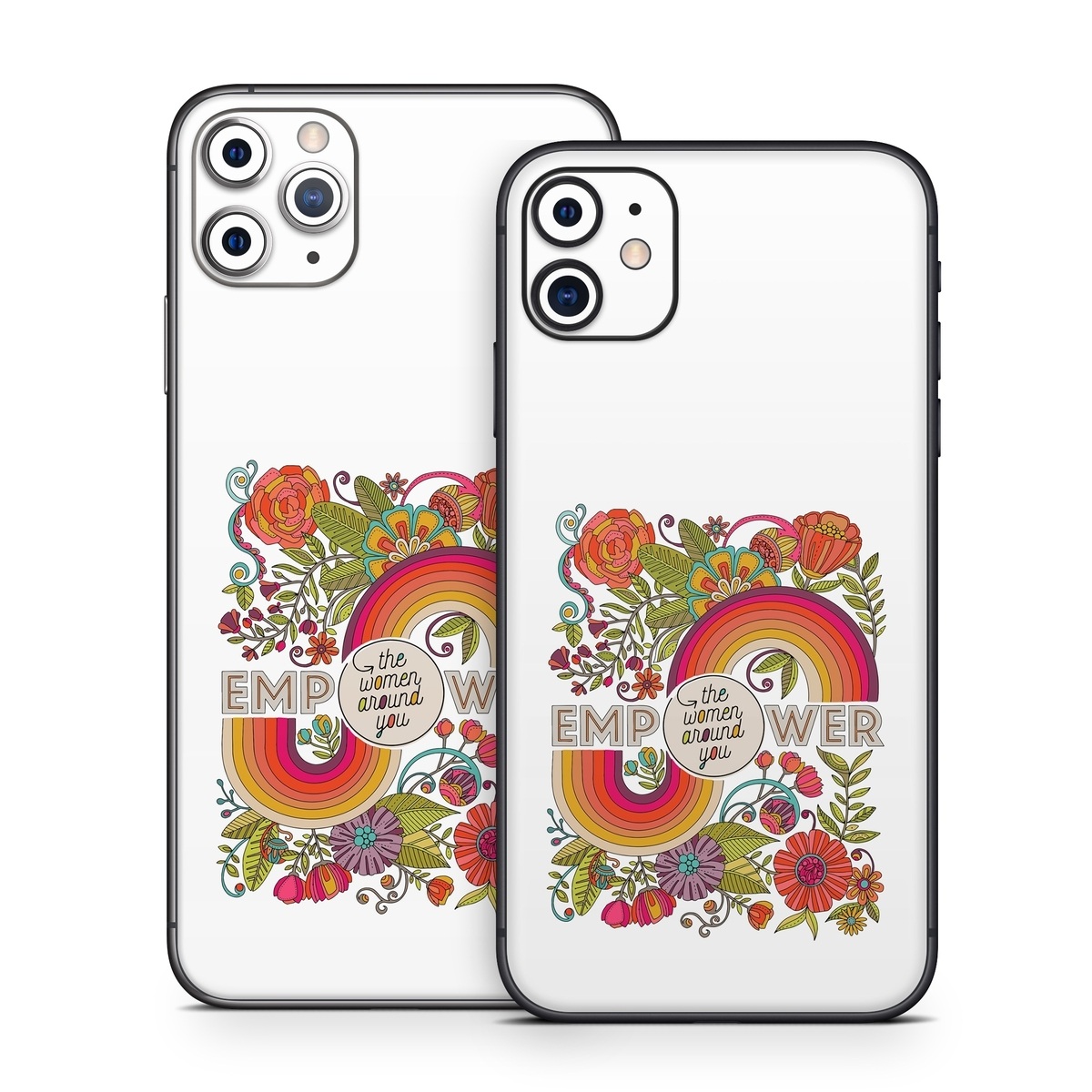 iPhone 11 Series Skin design of Botany, Flower, Font, Creative arts, Petal, Circle, Pattern, Art, Visual arts, Floral design, with white, red, yellow, orange, green, blue colors