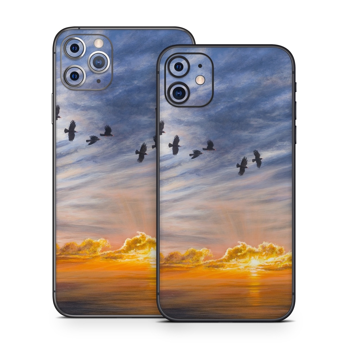 iPhone 11 Series Skin design of Sky, Cloud, Nature, Blue, Daytime, Atmosphere, Sunset, Afterglow, Evening, Horizon, with black, blue, yellow, orange, white colors