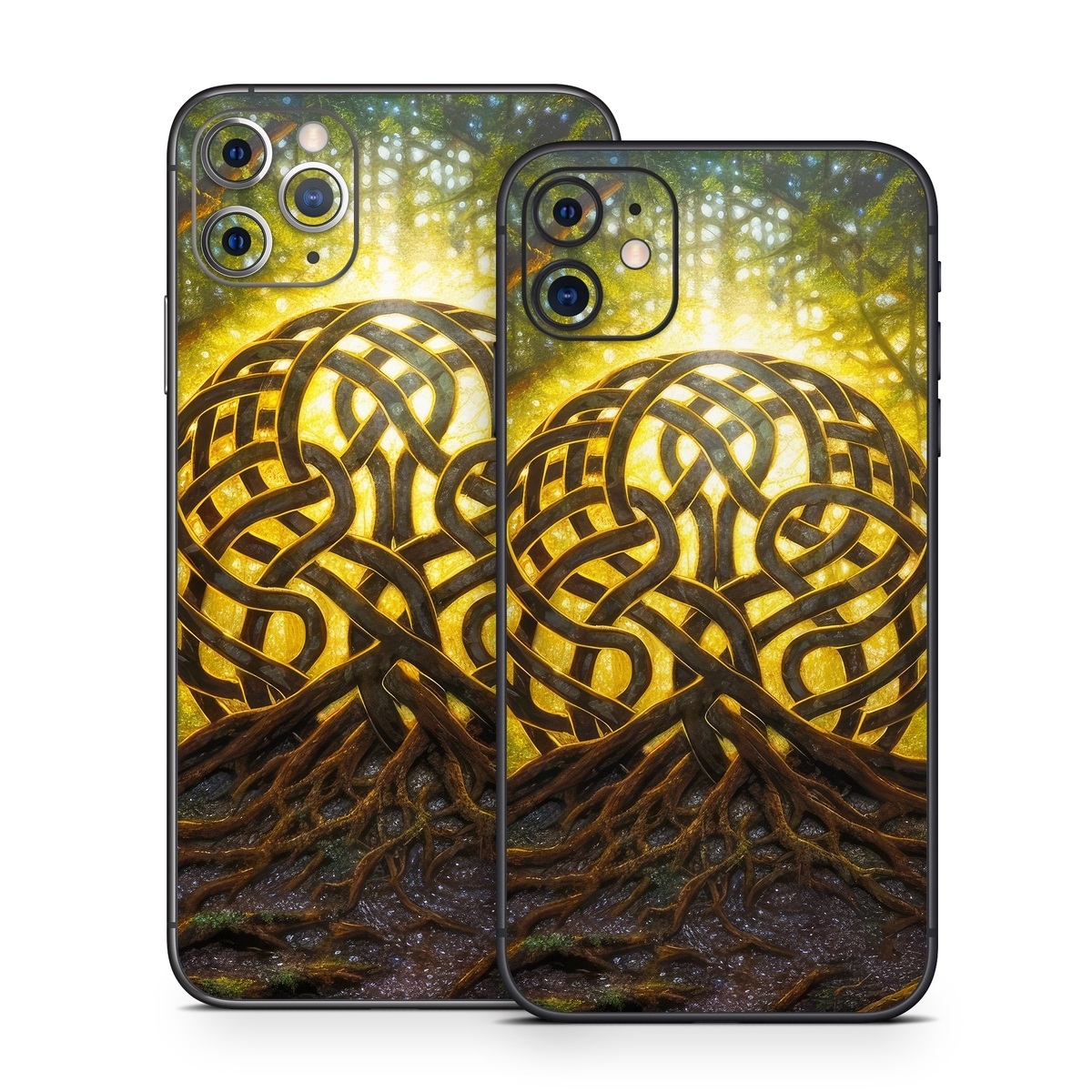 iPhone 11 Series Skin design of Art, Pattern, Circle, Symmetry, Tints and shades, Visual arts, Design, Electric blue, Graphics, Font, with green, brown, black, gray, yellow, orange, white colors