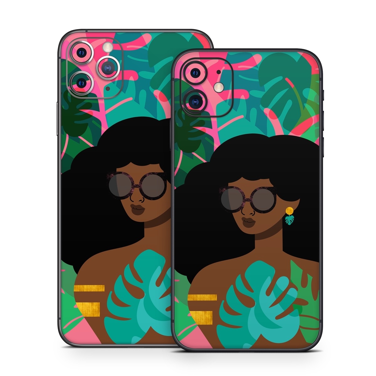 iPhone 11 Series Skin design of Illustration, Afro, Art, Eyewear, Glasses, Graphic design, Visual arts, Graphics, Fictional character, with brown, black, green, pink, blue, yellow colors