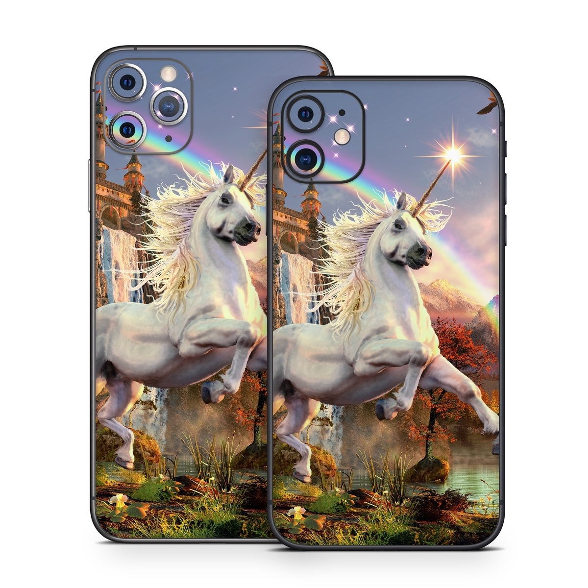 iPhone 11 Series Skin design of Nature, Unicorn, Fictional character, Sky, Mythical creature, Mythology, Cg artwork, Horse, Mane, Wildlife, with black, gray, red, green, blue colors