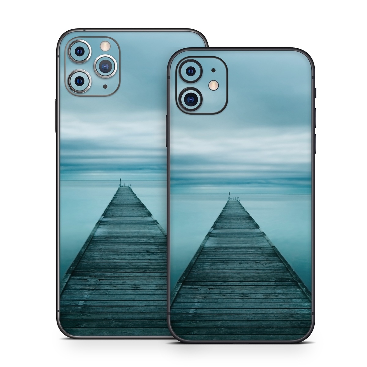iPhone 11 Series Skin design of Sea, Water, Horizon, Sky, Blue, Ocean, Daytime, Calm, Fixed link, Symmetry, with black, blue, gray colors