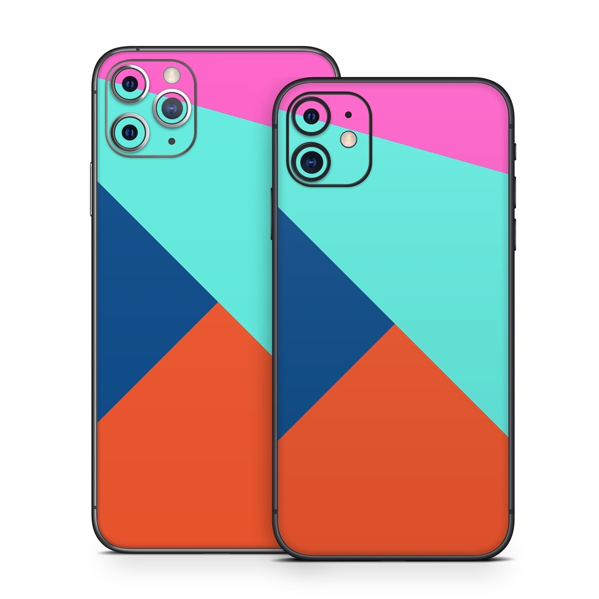 iPhone 11 Series Skin design of Blue, Colorfulness, Turquoise, Line, Azure, Triangle, Pattern, Graphic design, Magenta, with blue, pink, orange, red colors
