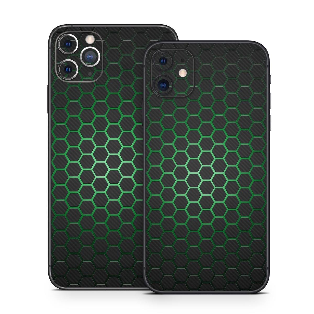 iPhone 11 Series Skin design of Pattern, Metal, Design, Carbon, Space, Circle, with black, gray, green colors