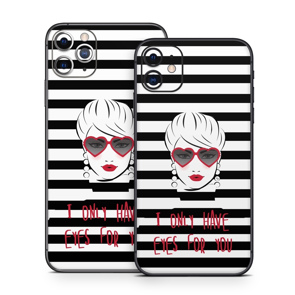 iPhone 11 Series Skin design of Rectangle, Font, Gesture, Eyewear, Art, Technology, Personal protective equipment, Goggles, Logo, Eyelash, with black, white, yellow, red colors