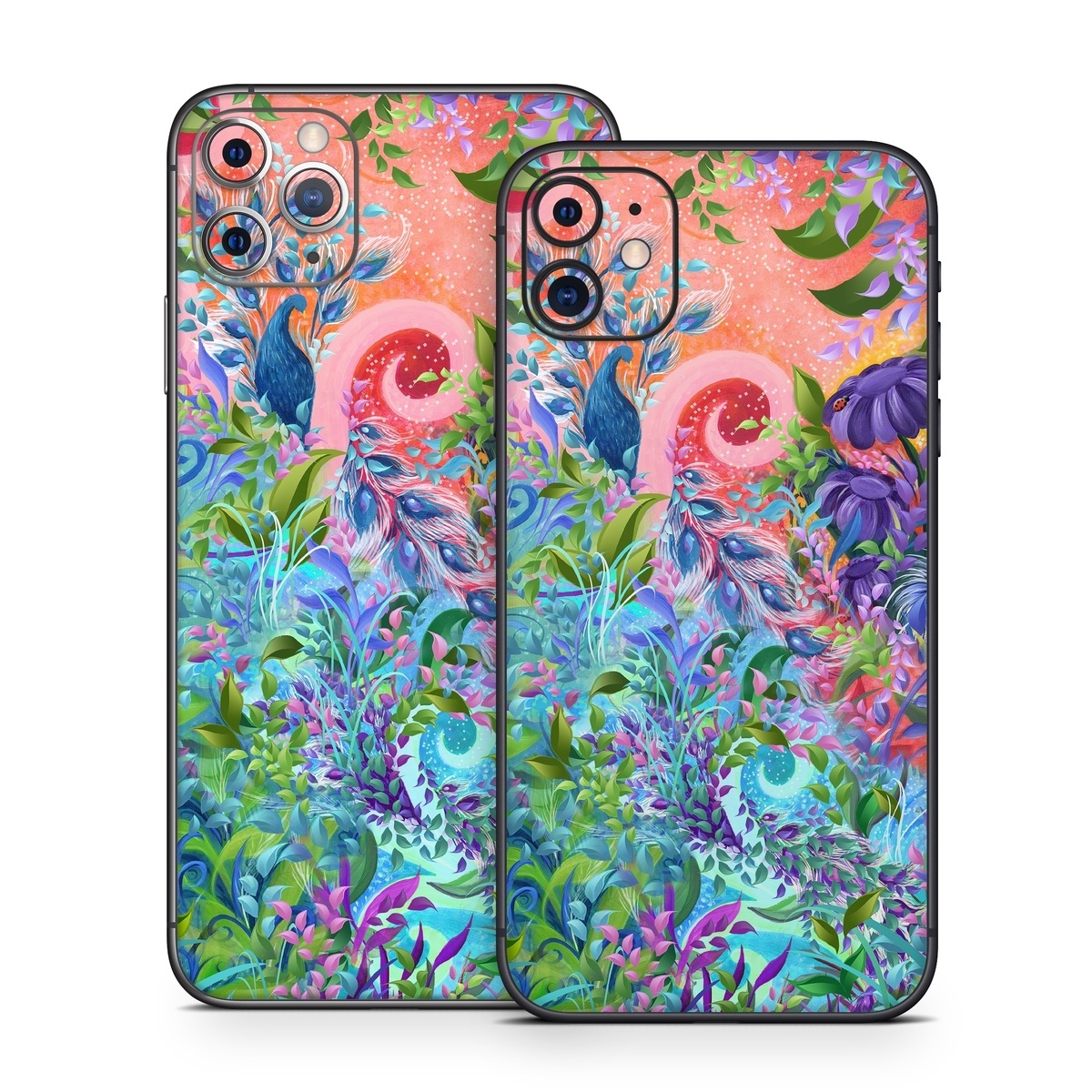 iPhone 11 Series Skin design of Psychedelic art, Painting, Art, Acrylic paint, Pattern, Modern art, Visual arts, Textile, Design, Organism, with gray, blue, green, pink colors