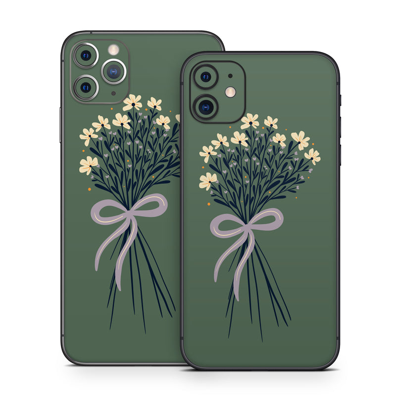 iPhone 11 Series Skin design of Flower, Plant, Twig, Tree, Art, Pedicel, Flowering plant, Grass, Petal, Illustration, with green, yellow, white, purple colors
