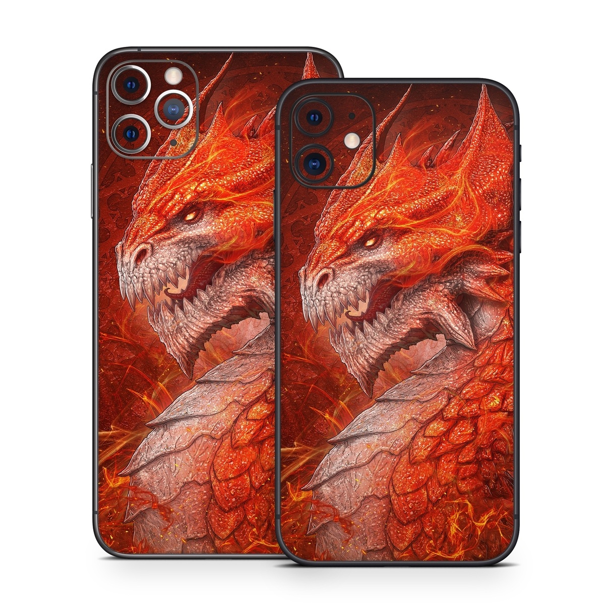 iPhone 11 Series Skin design of Fictional character, Cg artwork, Illustration, Art, Demon, Geological phenomenon, Mythical creature, Dragon, Cryptid, with red, orange, yellow colors