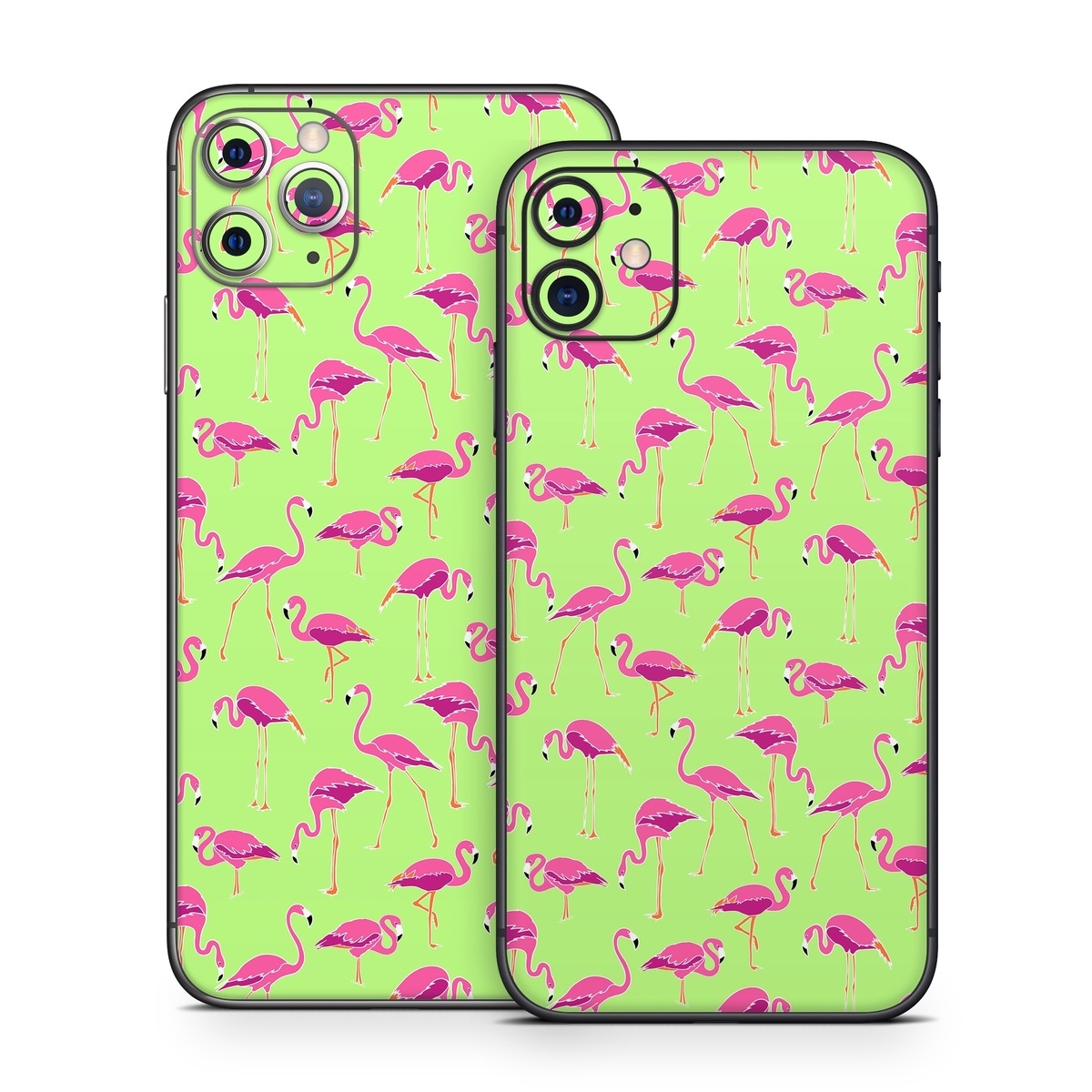 iPhone 11 Series Skin design of Pink, Green, Red, Pattern, Wrapping paper, Textile, Design, Flamingo, Line, with pink, green colors