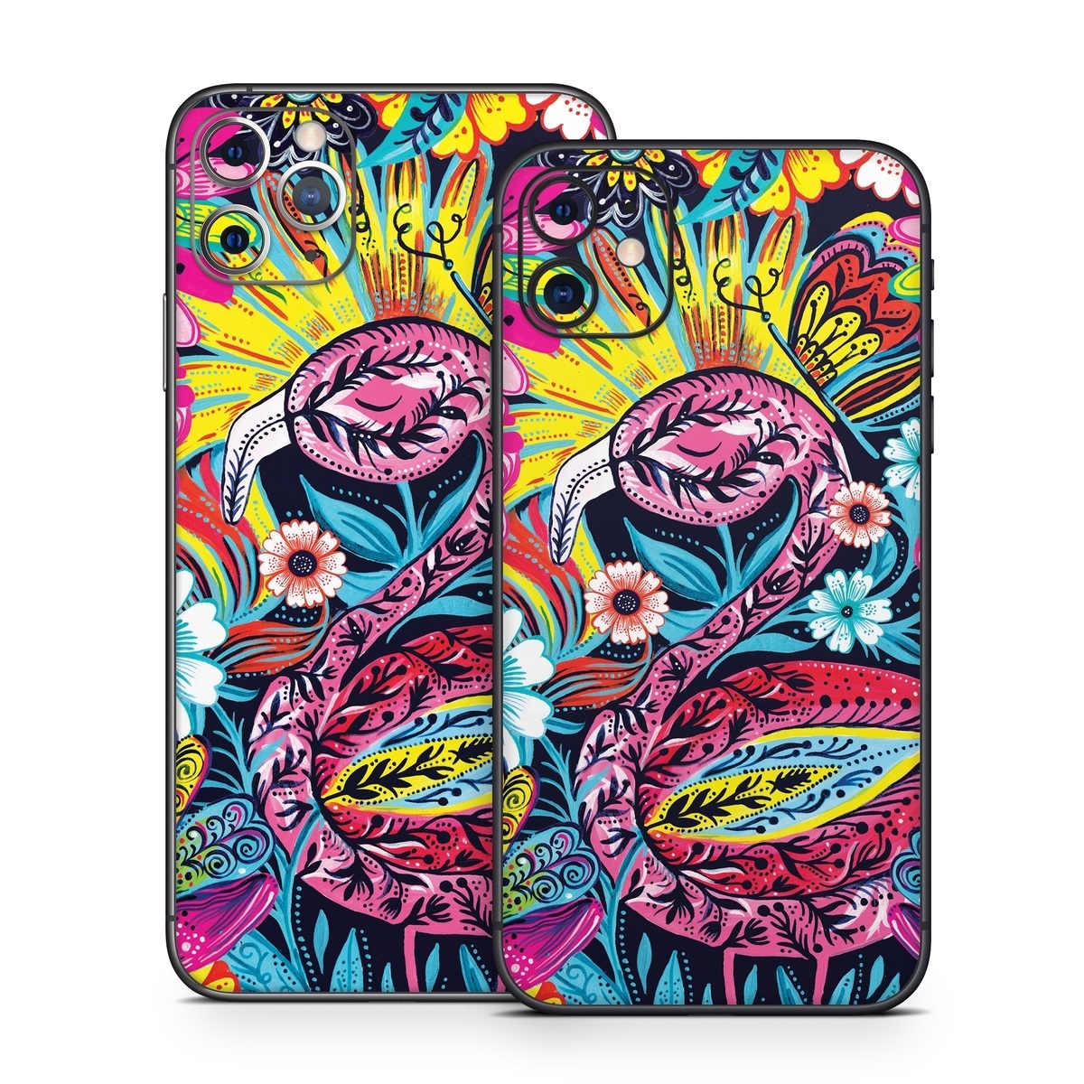 iPhone 11 Series Skin design of Psychedelic art, Pattern, Visual arts, Art, Design, Textile, Illustration, Plant, Graphic design, Drawing, with pink, yellow, black, blue, white colors