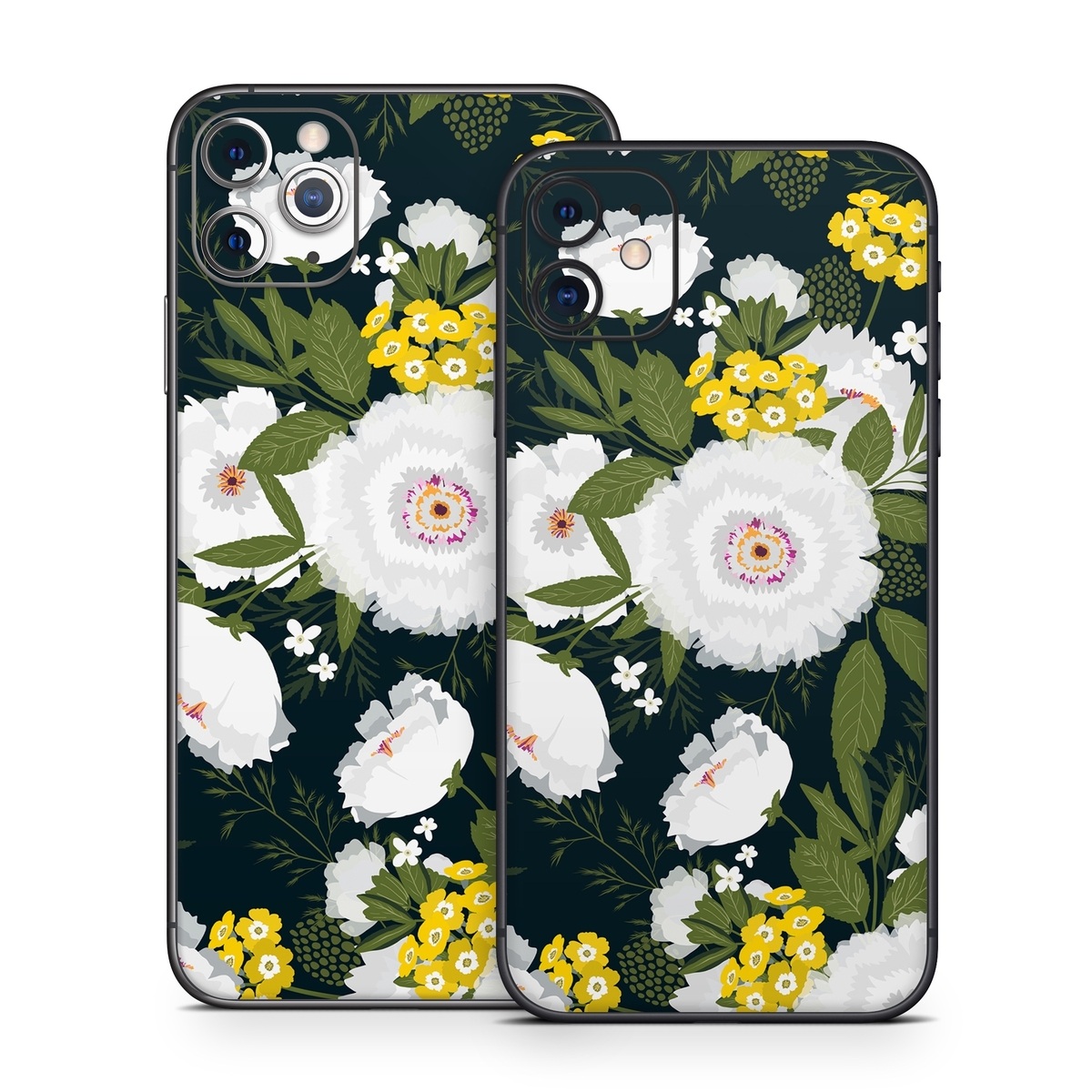 iPhone 11 Series Skin design of Flower, Flowering plant, Plant, Petal, Daisy, mayweed, Wildflower, Floral design, Annual plant, with green, yellow, white, orange colors