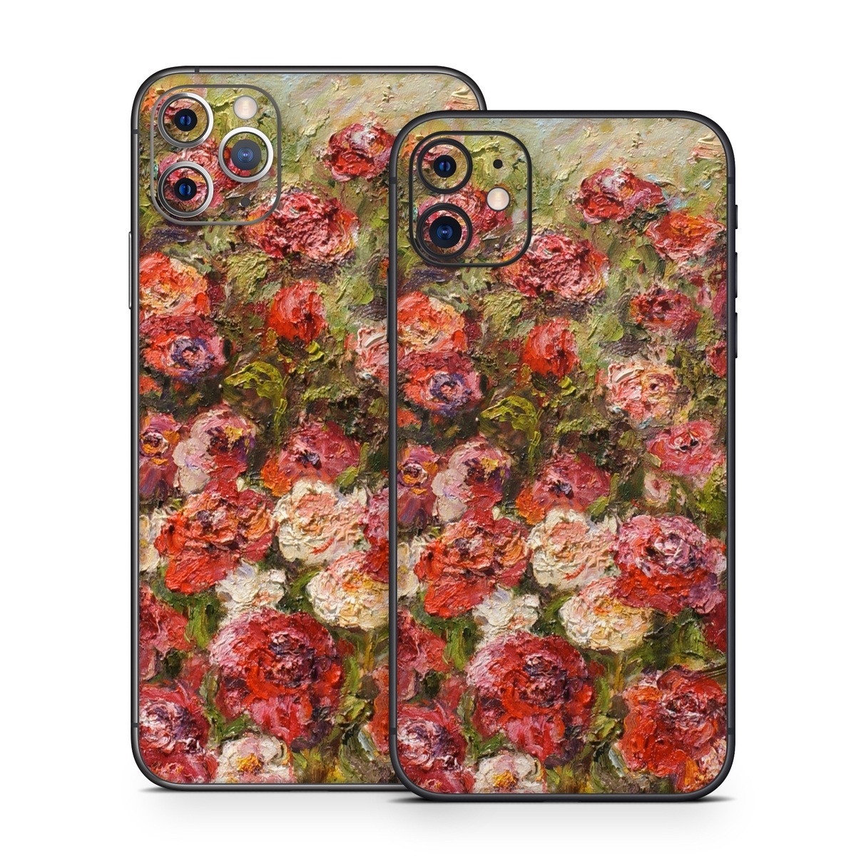 iPhone 11 Series Skin design of Flower, Garden roses, Rose, Plant, Floribunda, Flowering plant, Rosa × centifolia, Rose family, Botany, Petal, with red, black, green, gray colors