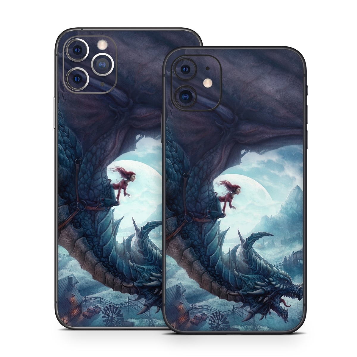 iPhone 11 Series Skin design of Dragon, Cg artwork, Illustration, Action-adventure game, Fictional character, Mythical creature, Mythology, Fiction, Cryptid, Extinction, with blue, white, brown, green colors