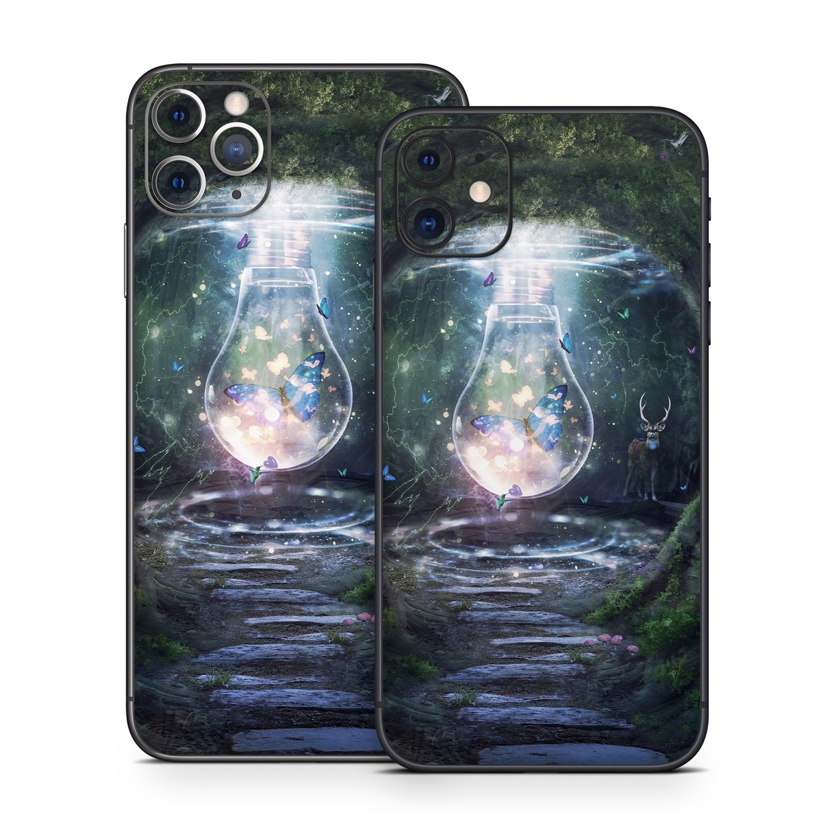 iPhone 11 Series Skin design of Nature, Green, Darkness, Natural environment, Light, Infrastructure, Tunnel, Tree, Forest, Art, with white, black, brown, green, blue, yellow colors