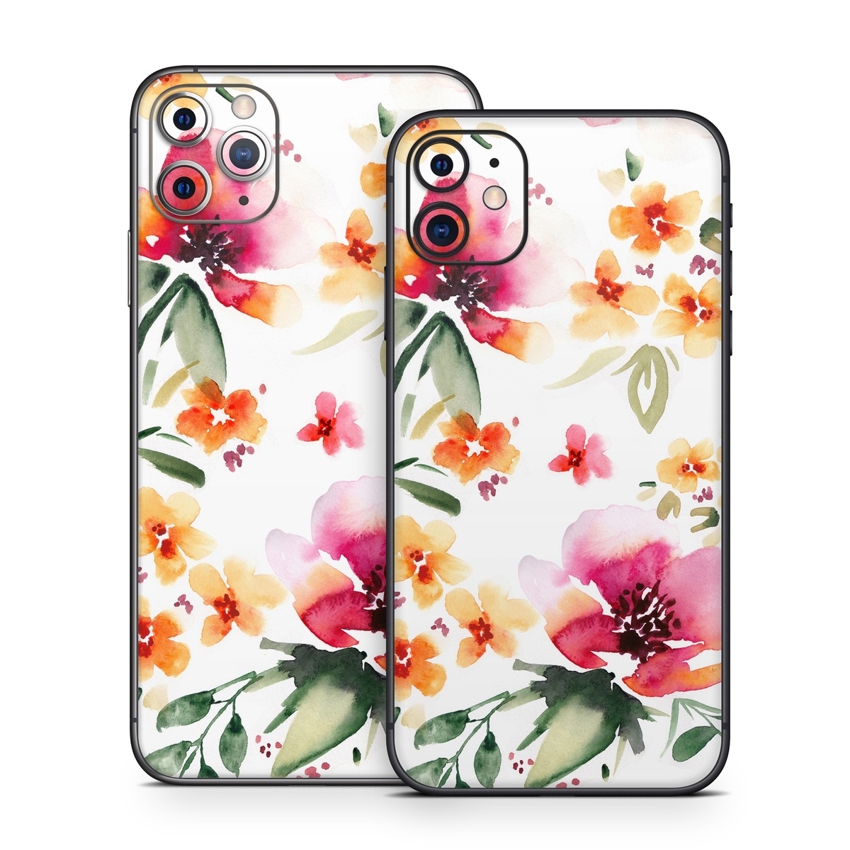 iPhone 11 Series Skin design of Flower, Floral design, Pink, Pattern, Petal, Plant, Botany, Design, Wildflower, Clip art, with white, pink, red, orange, green colors