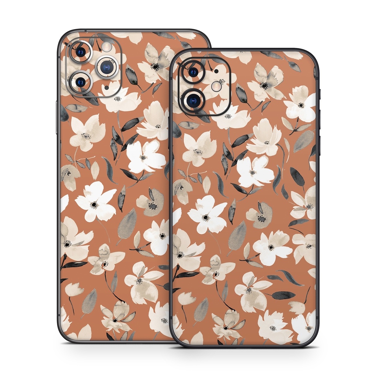 iPhone 11 Series Skin design of Flower, Plant, Textile, Botany, Petal, Gesture, Line, Font, Groundcover, Art, with brown, white, gray, black colors