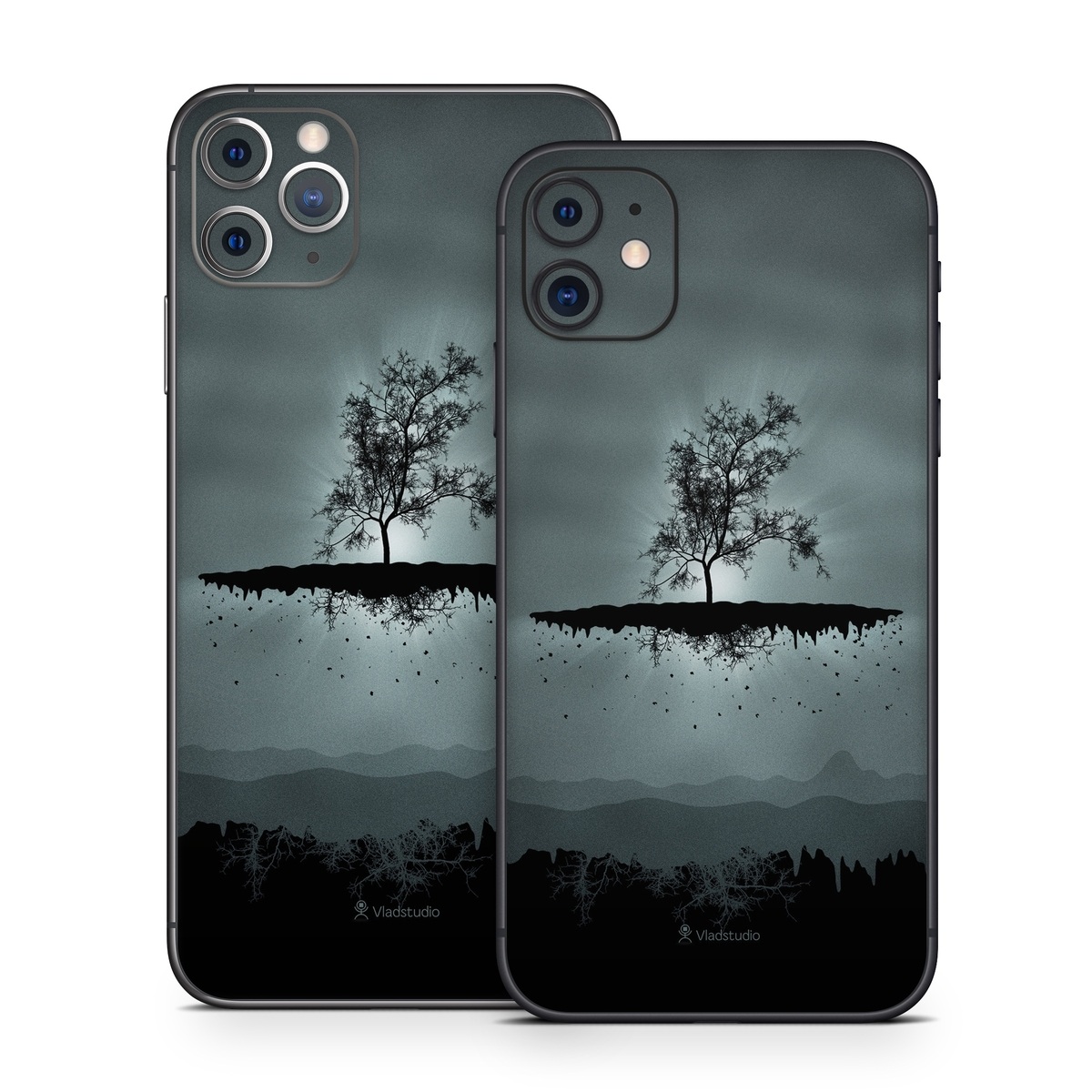iPhone 11 Series Skin design of Reflection, Sky, Nature, Water, Black, Tree, Black-and-white, Monochrome photography, Natural landscape, Atmospheric phenomenon, with black, gray, blue colors