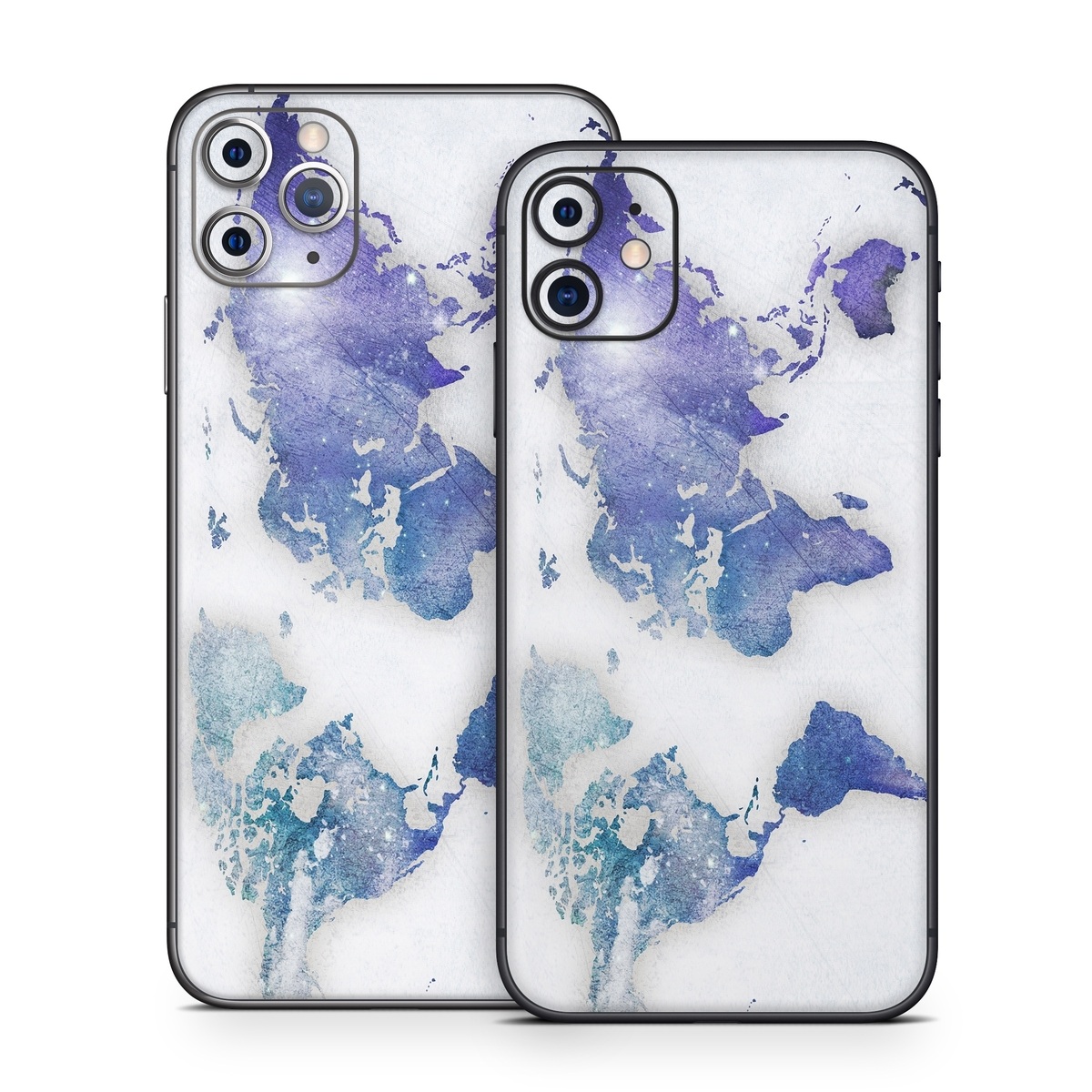 iPhone 11 Series Skin design of World, Map, Watercolor paint, Illustration, with white, blue, purple colors