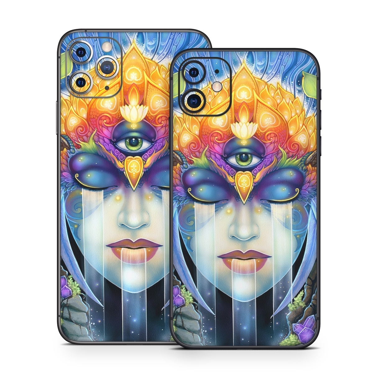 iPhone 11 Series Skin design of Art paint, Paint, Painting, Art, Illustration, Fictional character, Symmetry, Cg artwork, Visual arts, Electric blue, with blue, yellow, orange, red, purple, blue, green, brown, gray colors