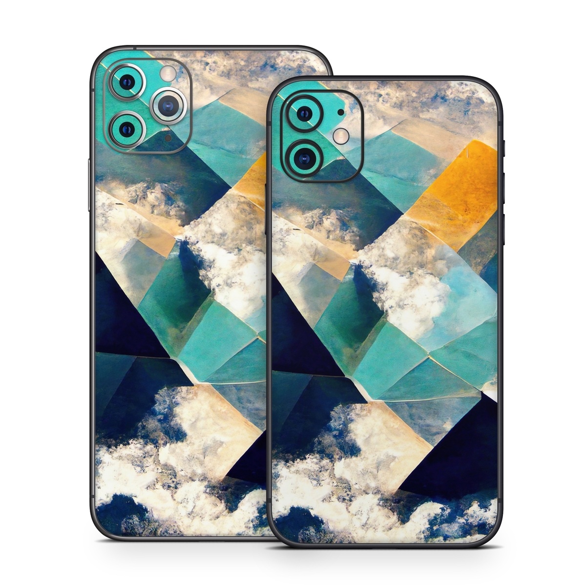 iPhone 11 Series Skin design of Daytime, World, Nature, Blue, Azure, Green, Triangle, Rectangle, Architecture, Art, with blue, yellow, white, green colors