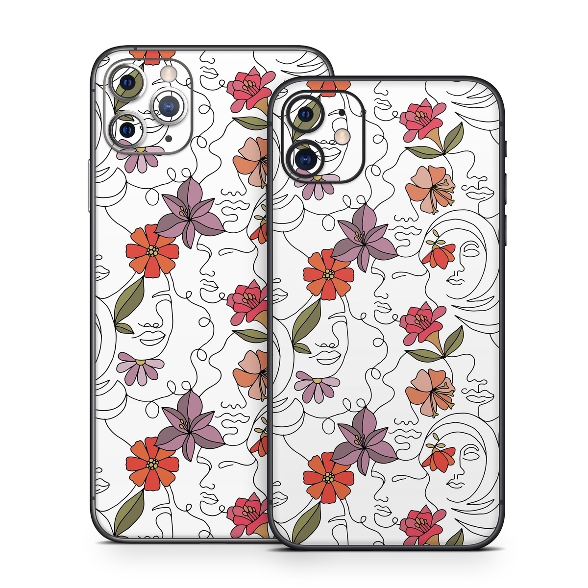 iPhone 11 Series Skin design of Flower, Plant, White, Product, Petal, Branch, Rectangle, Botany, Textile, Creative arts, with white, red, purple, green, orange colors