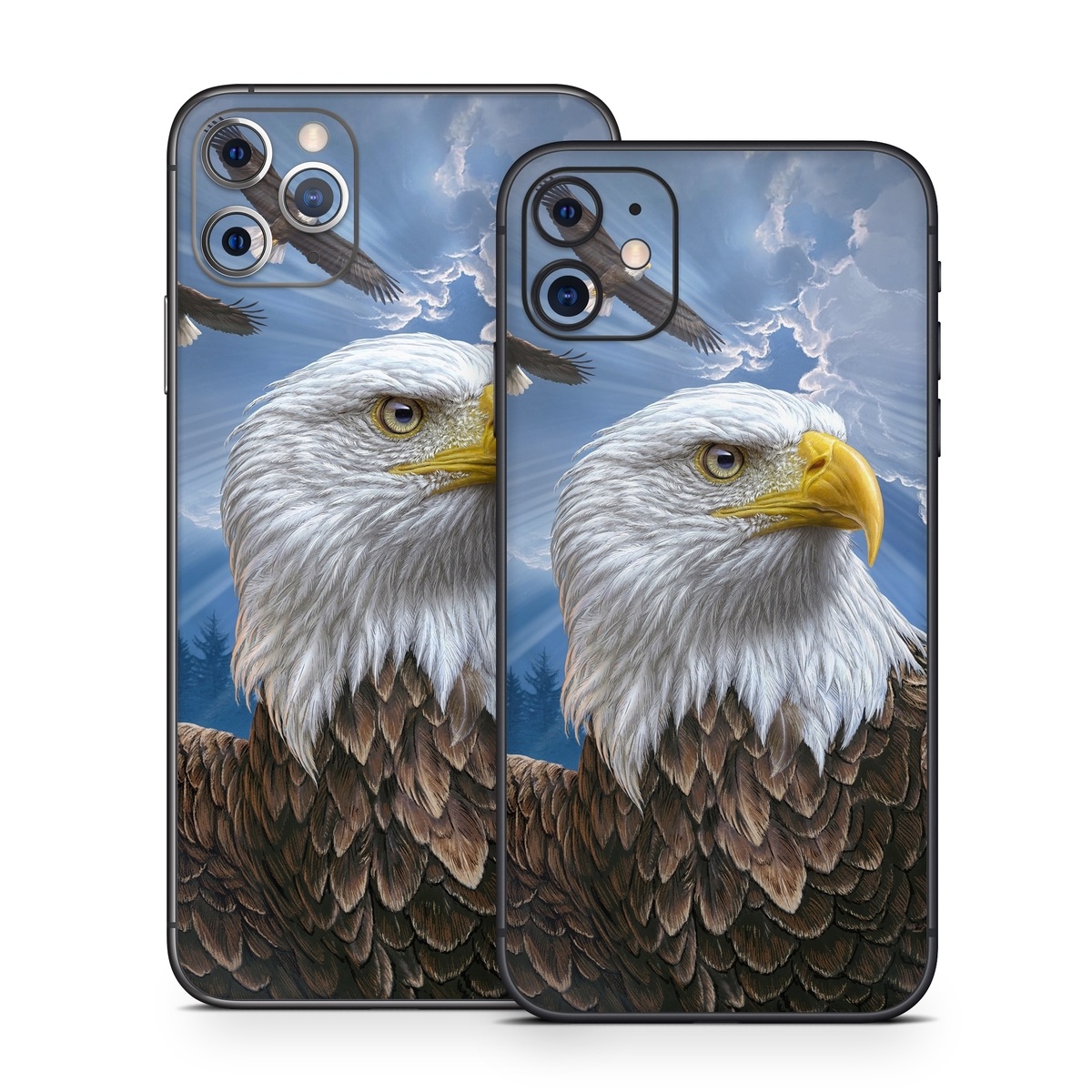 iPhone 11 Series Skin design of Bird, Bald eagle, Bird of prey, Vertebrate, Accipitriformes, Accipitridae, Eagle, Nature, Beak, Kite, with blue, brown, white, yellow colors