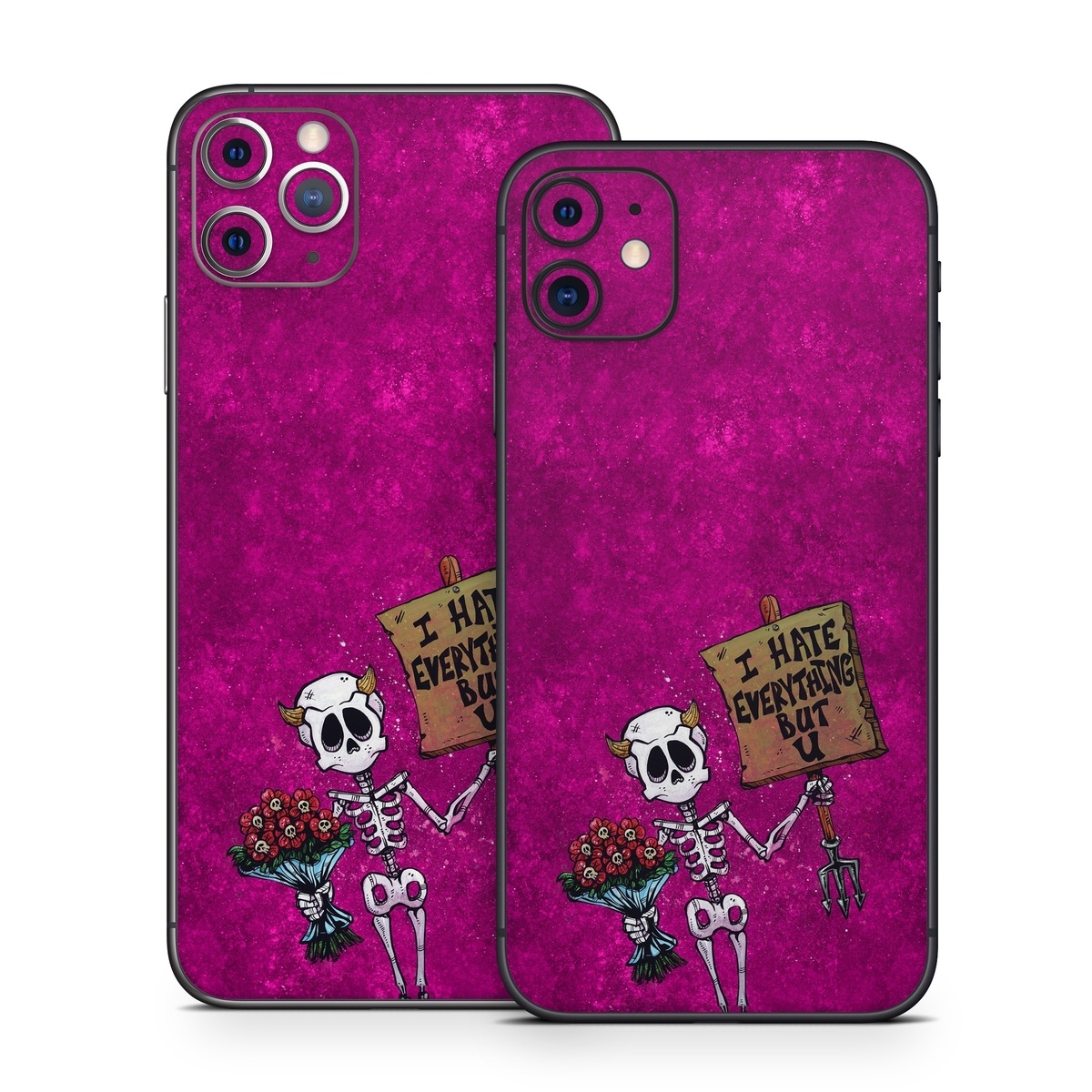 iPhone 11 Series Skin design of Purple, Pink, Violet, Magenta, Font, Tints and shades, Art, Electric blue, Skull, Rectangle, with white, gray, pink, red, green, brown, black colors
