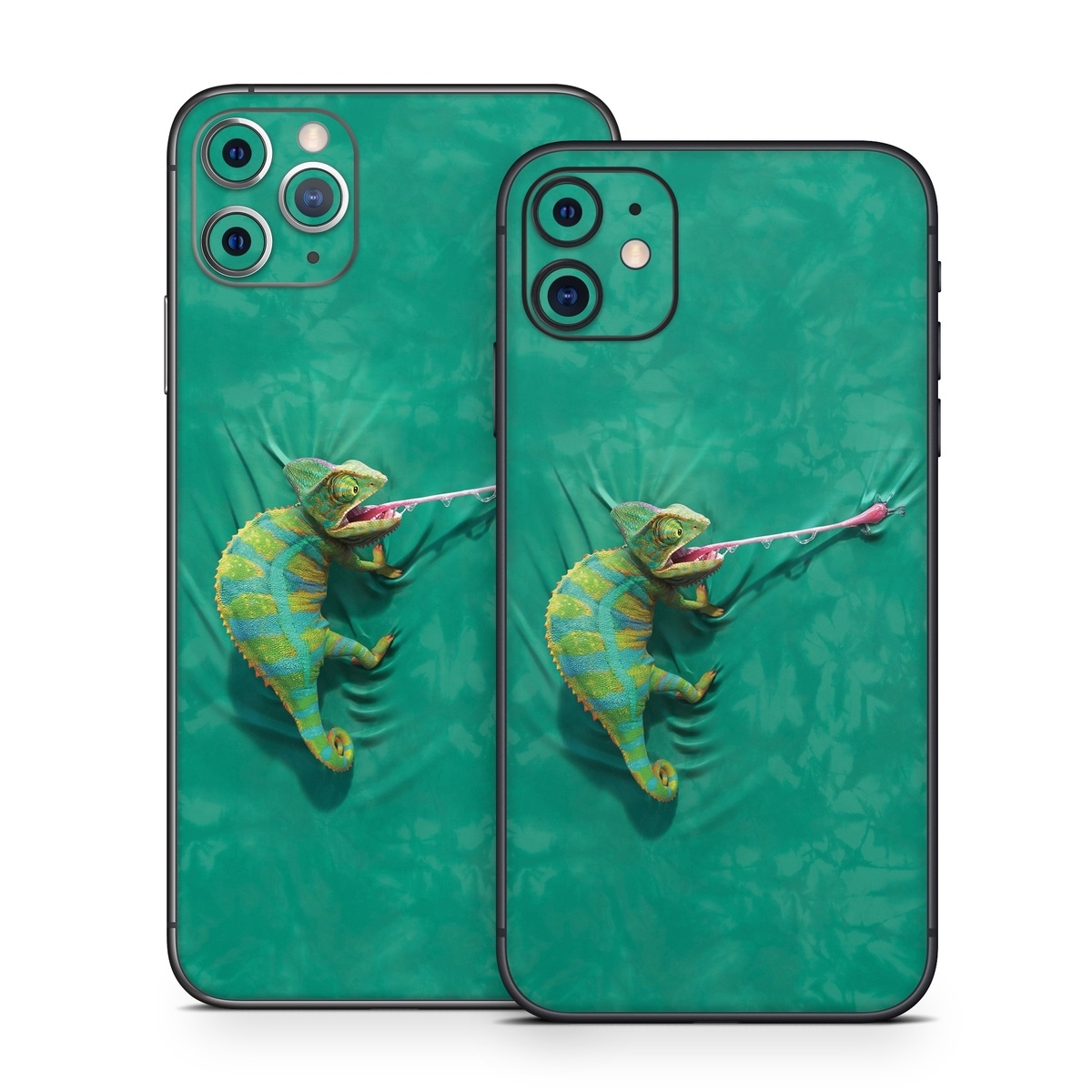 iPhone 11 Series Skin design of Green, Fish, Tail, Chameleon, with blue, black, green, gray colors