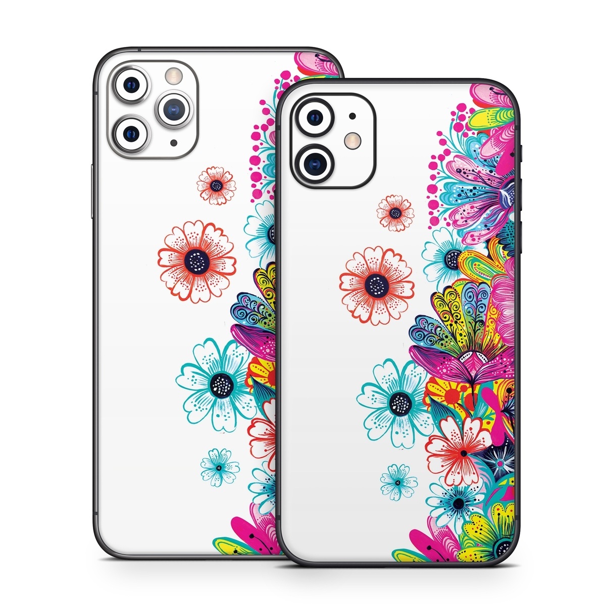 iPhone 11 Series Skin design of Pattern, Floral design, Design, Graphic design, Flower, Wildflower, Plant, Graphics, Clip art, Visual arts, with white, pink, blue, yellow, purple, red colors