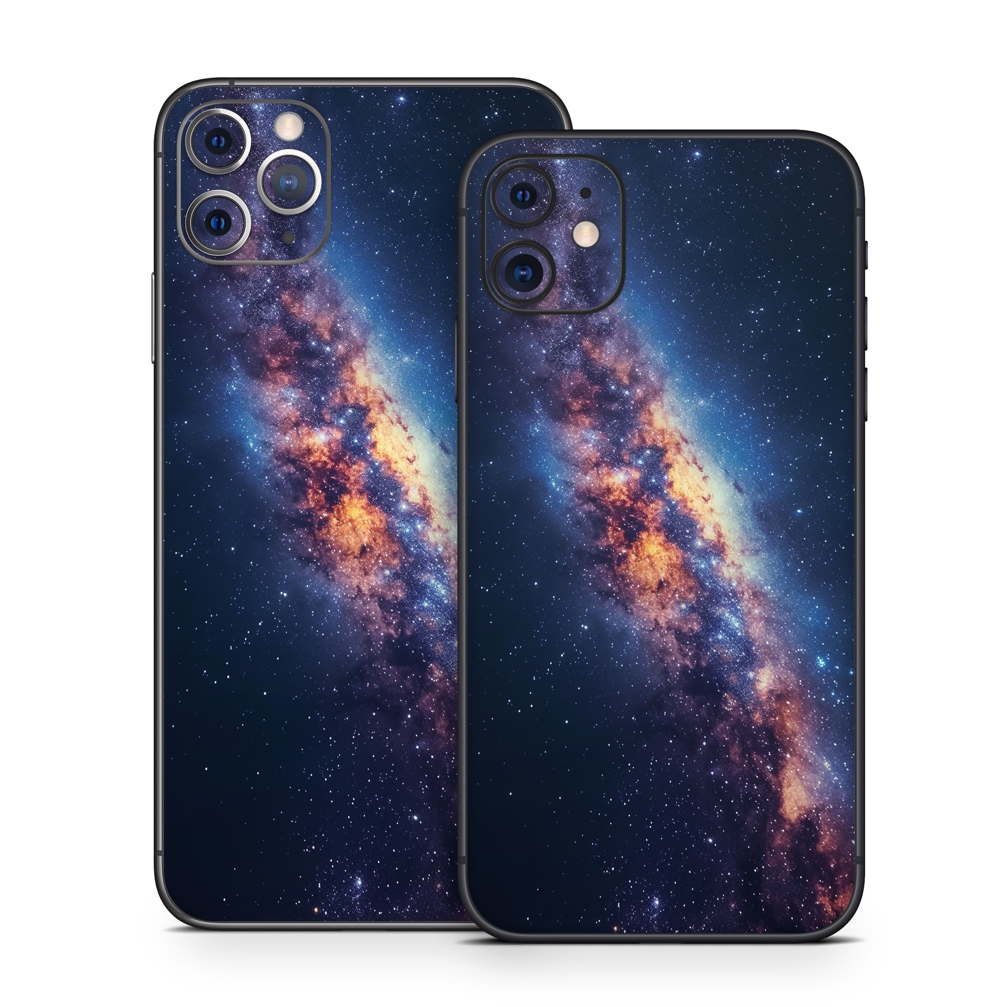 iPhone 11 Series Skin design of Atmosphere, Sky, Nature, World, Nebula, Galaxy, Astronomical object, Atmospheric phenomenon, Milky way, Star, with black, blue, white, yellow, orange, red, purple, gray colors