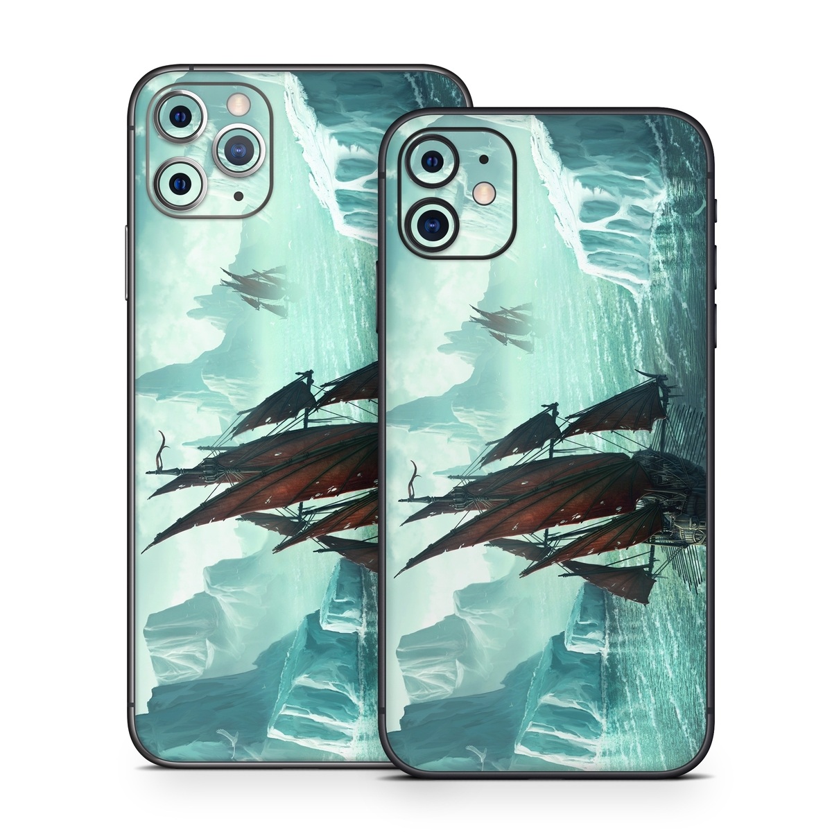 iPhone 11 Series Skin design of Cg artwork, Vehicle, Ghost ship, Manila galleon, Fluyt, Adventure game, First-rate, Sailing ship, Mythology, Strategy video game, with gray, black, blue, green, white colors