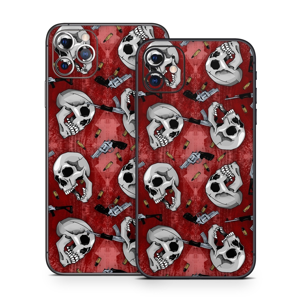 iPhone 11 Series Skin design of Skull, Red, Bone, Personal protective equipment, Skeleton, Mask, Font, Sports gear, Headgear, Pattern, with black, red, gray colors