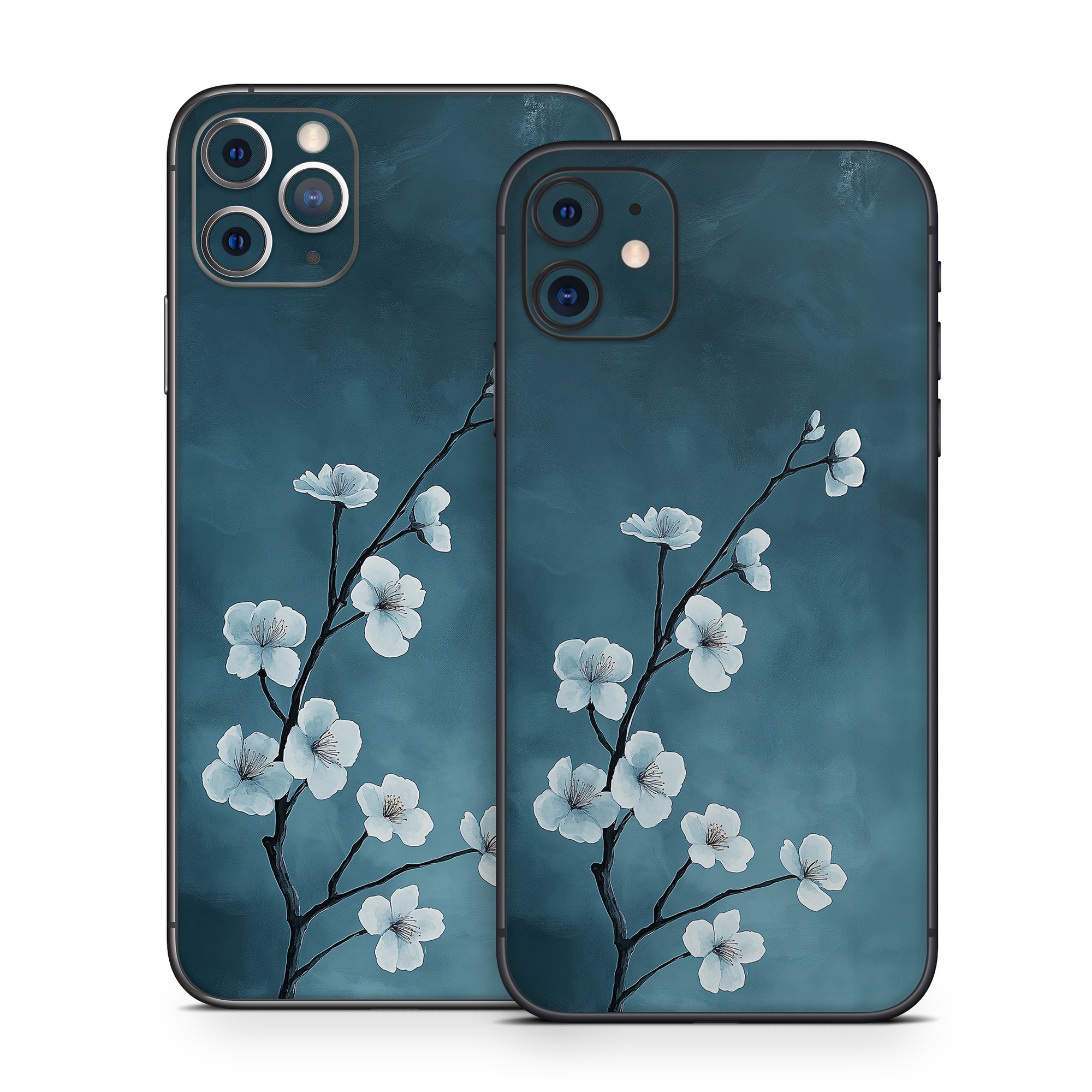 iPhone 11 Series Skin design of Flower, Nature, Petal, Branch, Twig, Sky, Flowering plant, Cloud, Blossom, Tree, with black, blue, white, gray colors