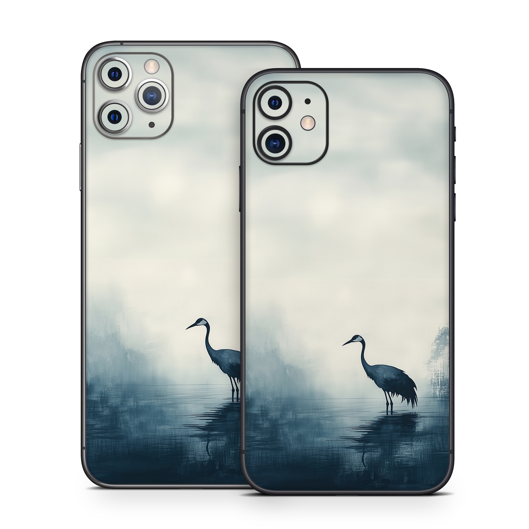 iPhone 11 Series Skin design of Bird, Water, Beak, Feather, Natural landscape, Pelecaniformes, Sky, Wing, Water bird, Heron, with black, blue, white, gray colors