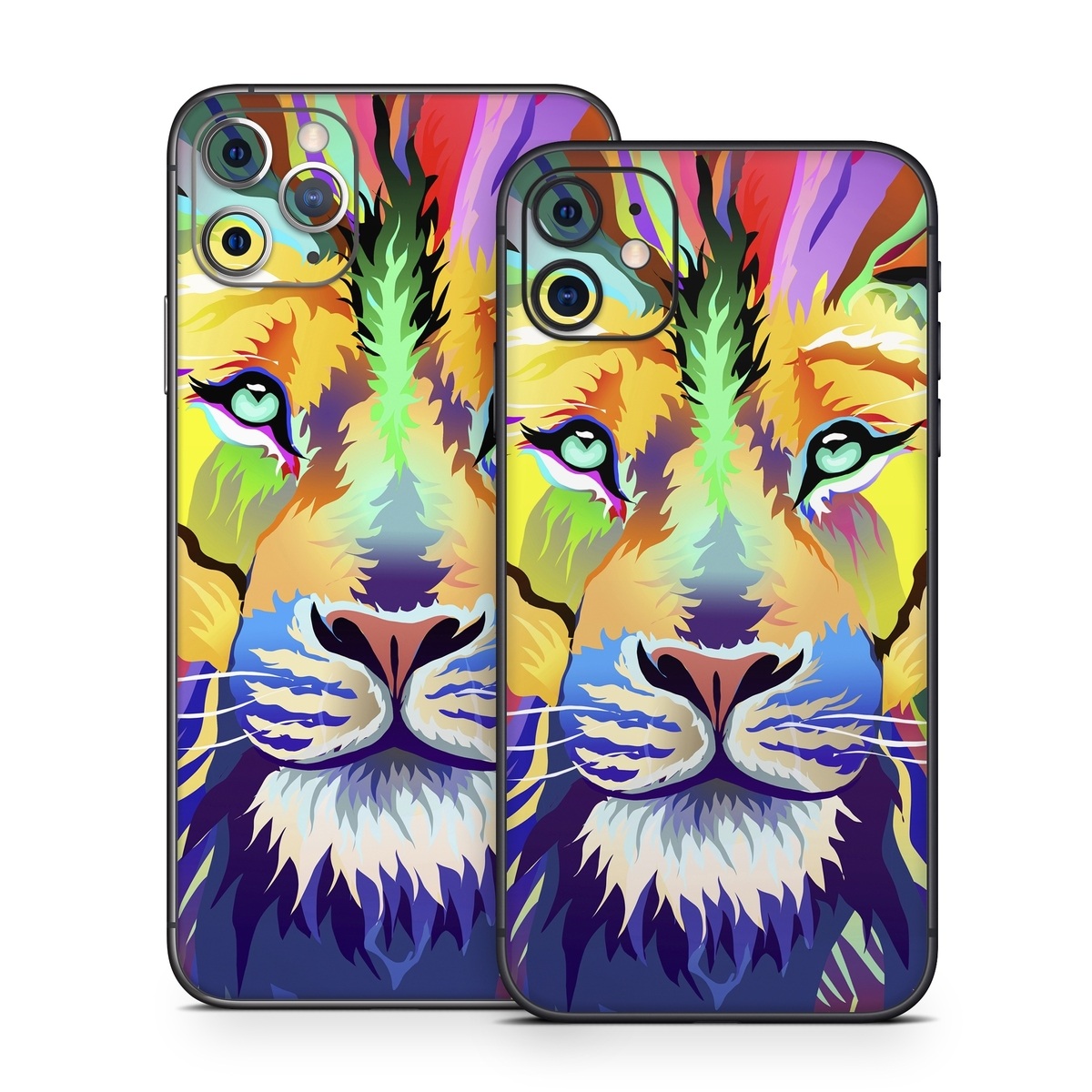 iPhone 11 Series Skin design of Bengal tiger, Felidae, Lion, Wildlife, Big cats, Tiger, Carnivore, Art, Illustration, Painting, with orange, yellow, green, red, pink, blue, purple colors
