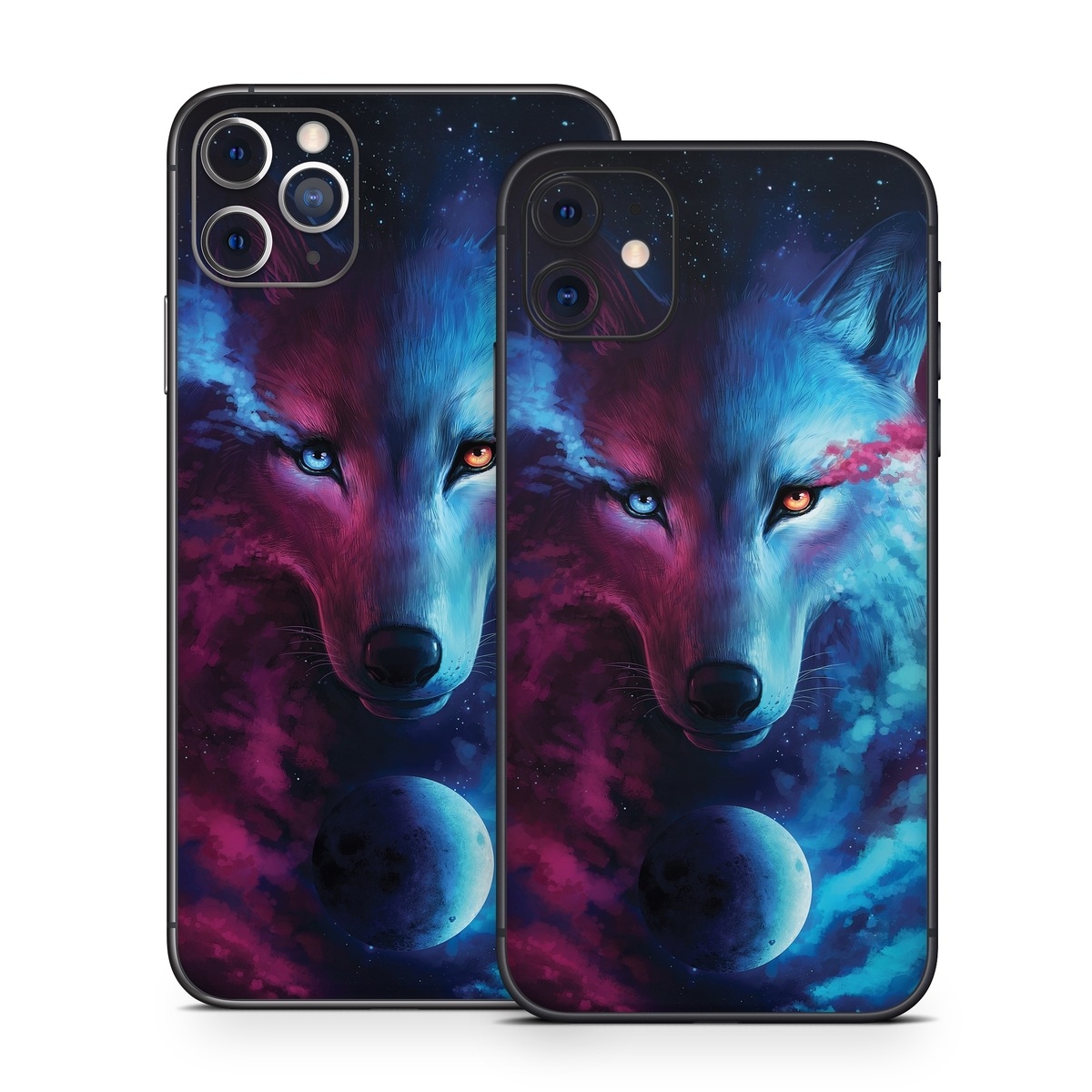 iPhone 11 Series Skin design of Dog, Carnivore, Organism, Iris, Painting, Art, Whiskers, Cg artwork, Electric blue, Space, with black, blue, purple, red colors