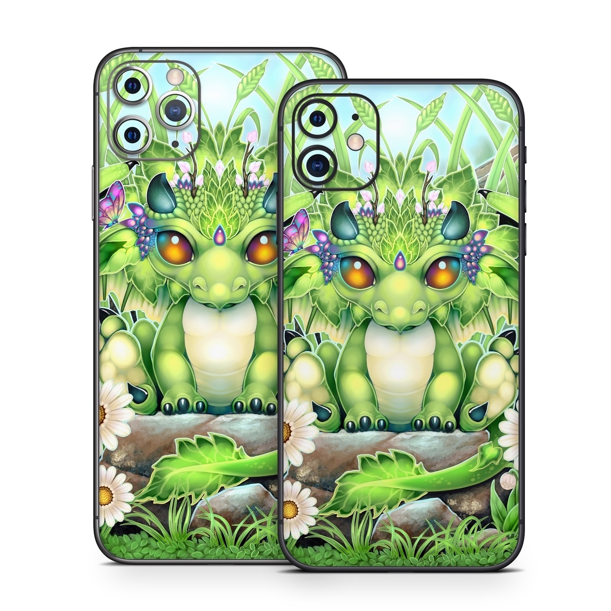 iPhone 11 Series Skin design of Plant, Green, Leaf, Natural environment, Flower, Terrestrial plant, Grass, Creative arts, People in nature, Art, with green, white, yellow, brown, blue colors