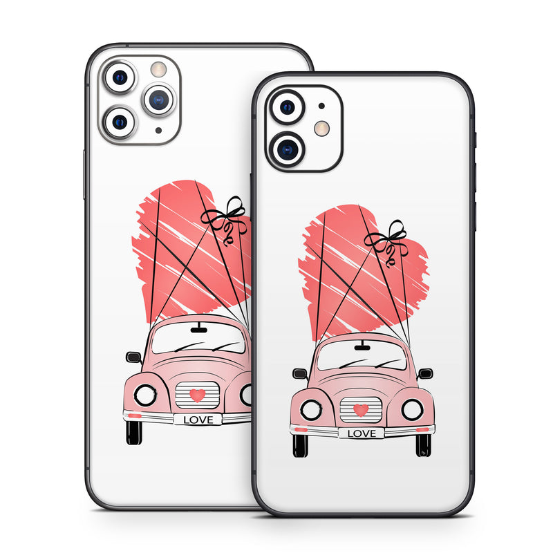 iPhone 11 Series Skin design of Land vehicle, Wheel, Vehicle, Tire, Hood, Automotive lighting, Car, Motor vehicle, Kit car, Cartoon, with white, pink, black, red colors