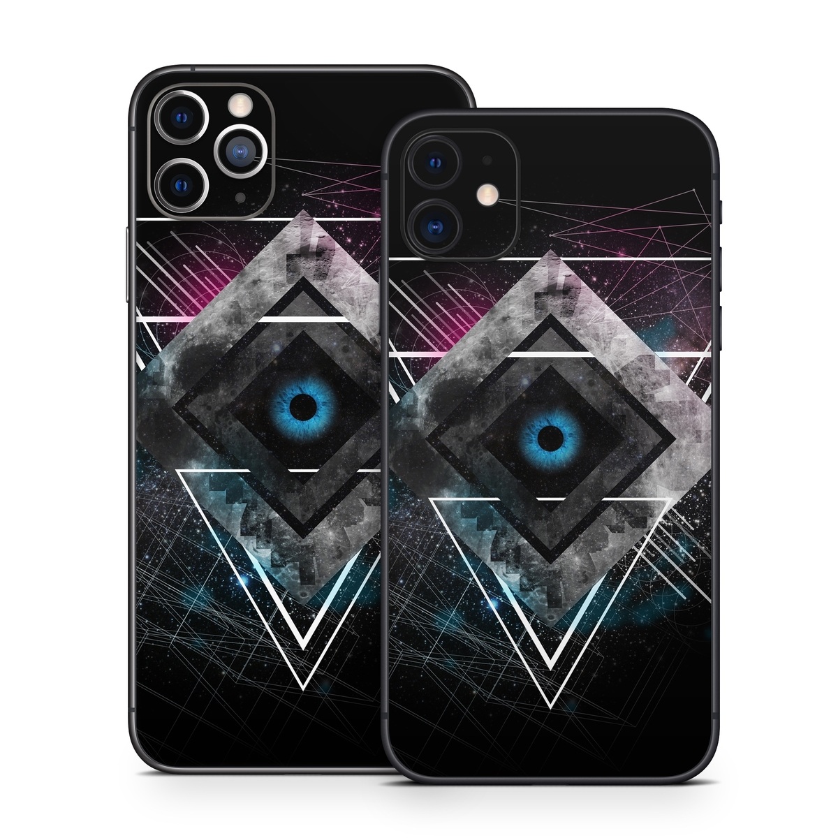 iPhone 11 Series Skin design of Graphic design, Design, Pattern, Graphics, Illustration, Font, Circle, Triangle, Fractal art, Logo, with black, gray colors