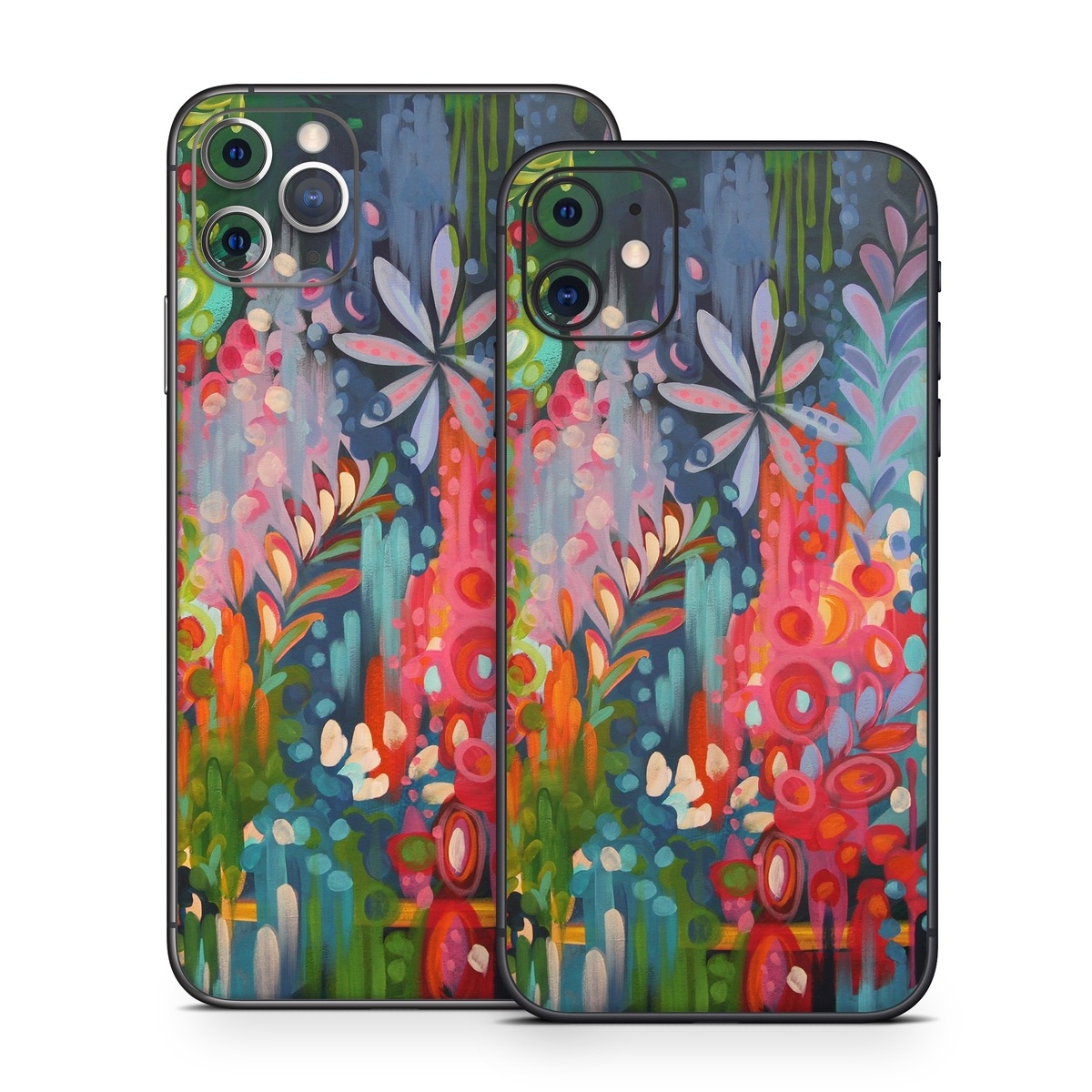 iPhone 11 Series Skin design of Painting, Modern art, Acrylic paint, Art, Visual arts, Watercolor paint, Child art, Flower, Plant, Tree, with blue, red, orange, purple, yellow, pink, green colors